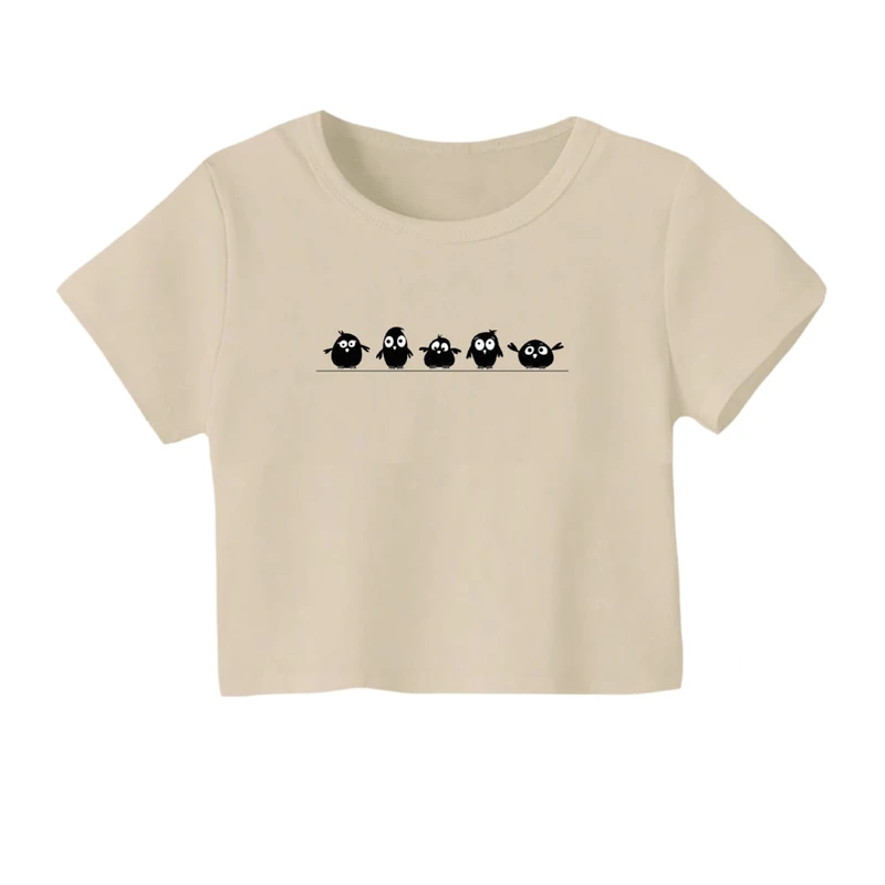 کراپ‌ تی‌شرت آستین کوتاه زنانه مدل پرنده ها