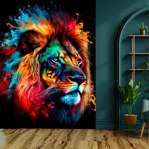 کاغذ دیواری طرح شیر فانتزی رنگی کد KF609