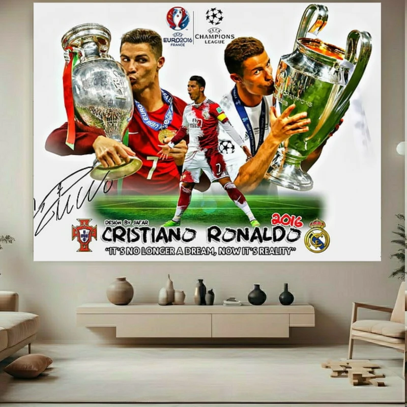 پوستر پارچه ای طرح رونالدو مدل جام قهرمانی کد  BK24034