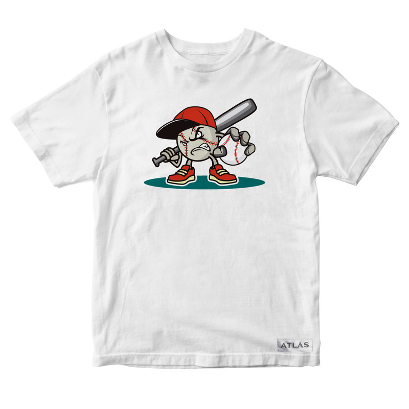 تی شرت آستین کوتاه پسرانه مدل توپ بیسبال کد SH025 رنگ سفید