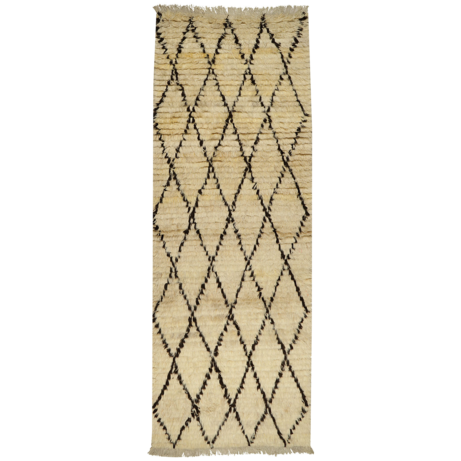 فرش دستبافت کناره طول سه متر طرح مراکشی مدل شگی کد 997198
