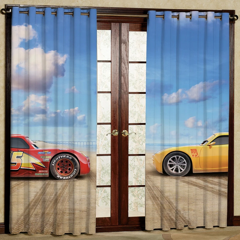  پرده مدل کارتون ماشین ها مخمل پانچی کد 946 سایز 140x280 سانتی متر