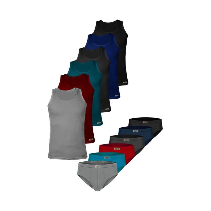 ست شورت و زیرپوش رکابی مردانه تولیدی پاران مدل نخ پنبه خالص صادراتی مجموعه 6 عددی