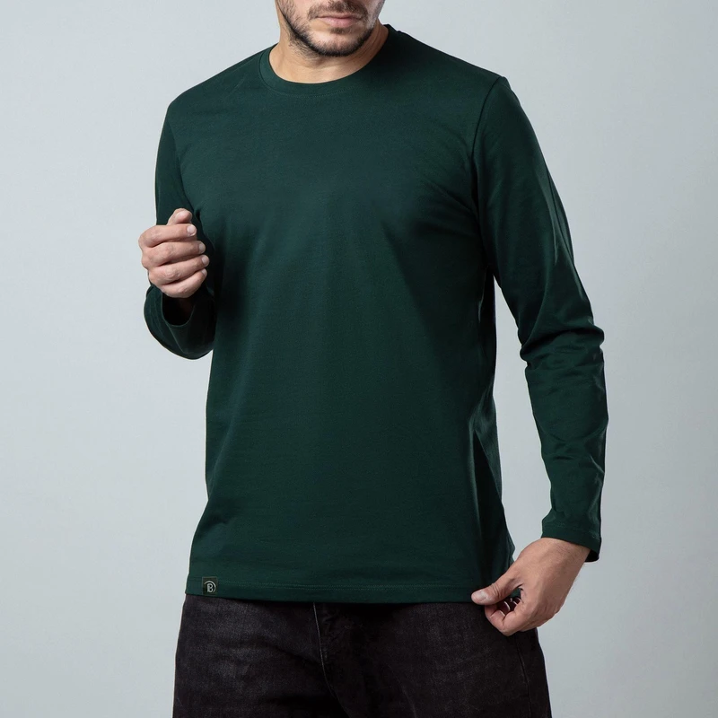 تی‌شرت آستین بلند مردانه باینت مدل 513-20 رنگ سبز تیره