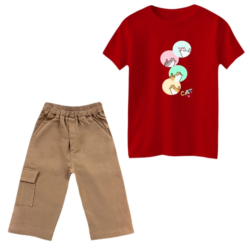 ست تی‌شرت و شلوارک دخترانه مدل گربه ها