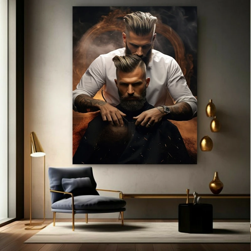 تابلو بوم طرح مخمل مدل آرایشگاه مردانه کد BK1400