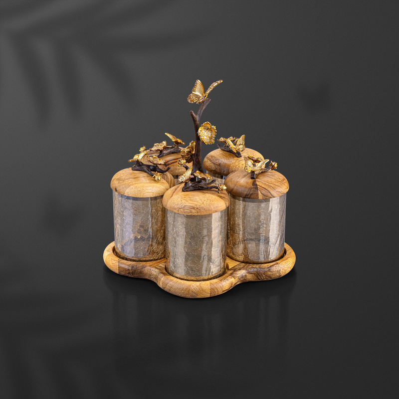 ست جا ادویه 5 پارچه گلدکیش طرح باترفلای مدل GK829823 به همراه استند