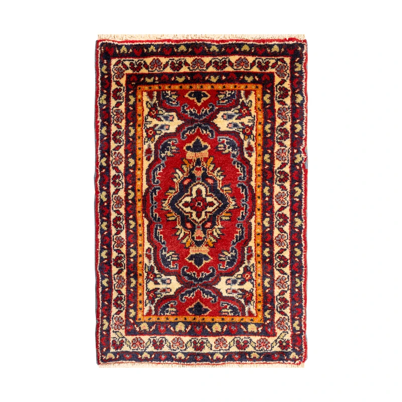 فرش دستبافت 0,35 متری مدل همدان کد 45P7013 زمینه لاکی