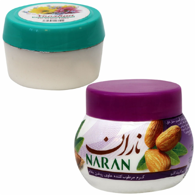 کرم نرم کننده یوشن مدل گل حجم 90 میلی لیتر به همراه کرم مرطوب کننده ناران مدل بادام حجم 180 میلی لیتر