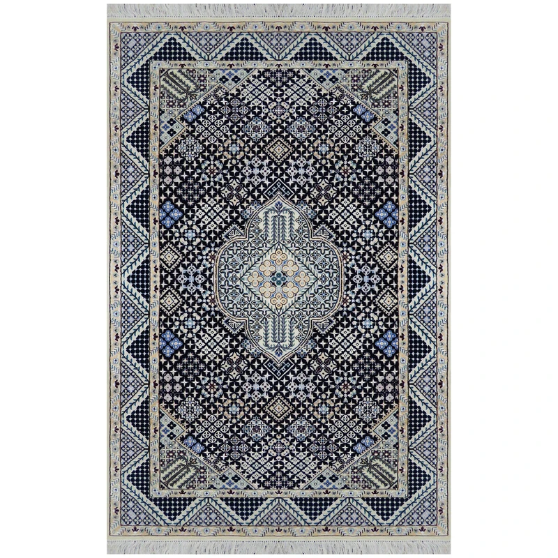 فرش دستباف یک و نیم متری مدل نایین  کد 920 زمینه سرمه‌ای