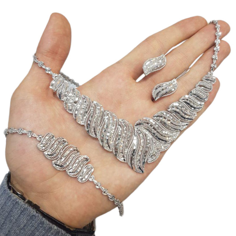 نیم ست نقره زنانه مدل خامه ای تراش 001