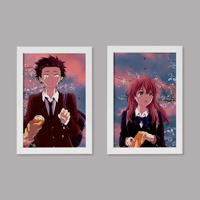 تابلو خندالو مدل دکوراتیو انیمه صدای خاموش A Silent voice کد M48 مجموعه 2 عددی