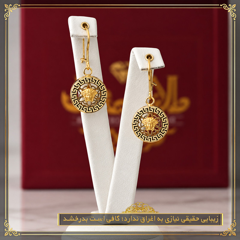 گوشواره  آویز طلا 18 عیار زنانه با طرح ورساچه طلای معتمدی مدل 001 - 3