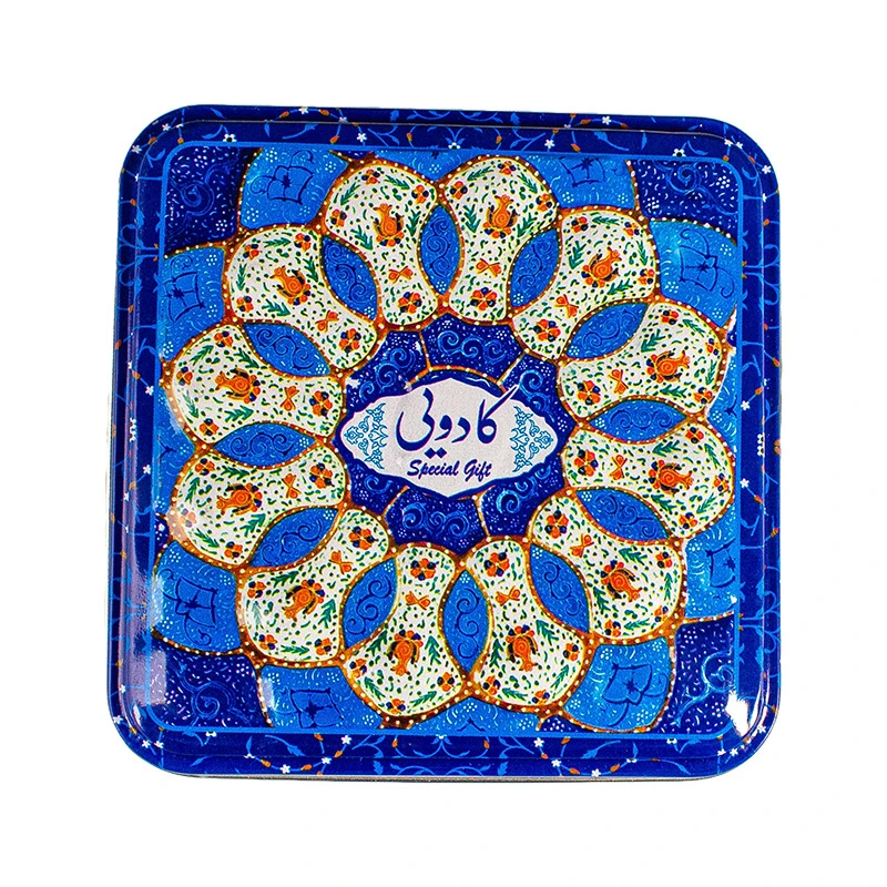 مسقطی ترکیبی جعبه فلزی مینا آبی  حلوا مسقطی لاری ترنج - 400 گرم