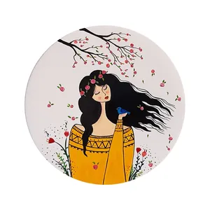 بشقاب دیوارکوب سفالی طرح دختر و پرنده کد 192