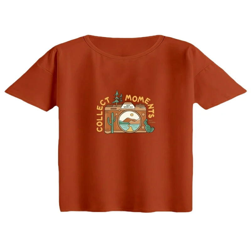 کراپ تی‌شرت آستین کوتاه زنانه مدل دوربین کد 2