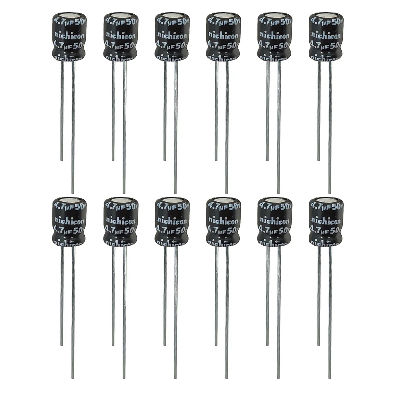 خازن الکترولیت 4.7 میکروفاراد 50 ولت نیچیکون مدل SK-4750 بسته 12 عددی