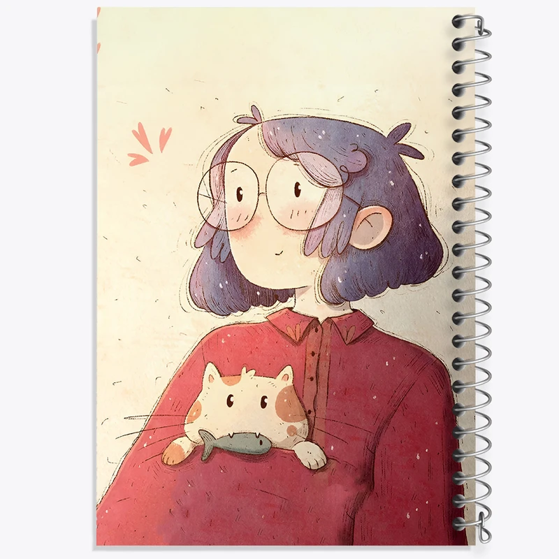 دفتر ژورنال نویسی 50 برگ خندالو مدل نقطه ای طرح دختر و گربه کد F7419