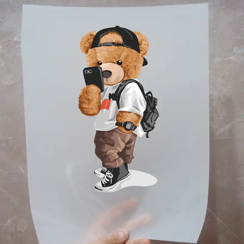 استیکر پارچه و لباس مدل dtf طرح تدی کد H20.157 مجموعه 3 عددی