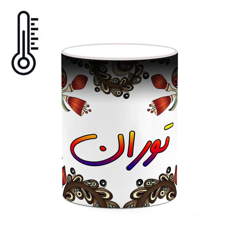 ماگ حرارتی کاکتی مدل اسم توران طرح سنتی گل و بته کد mgh44590