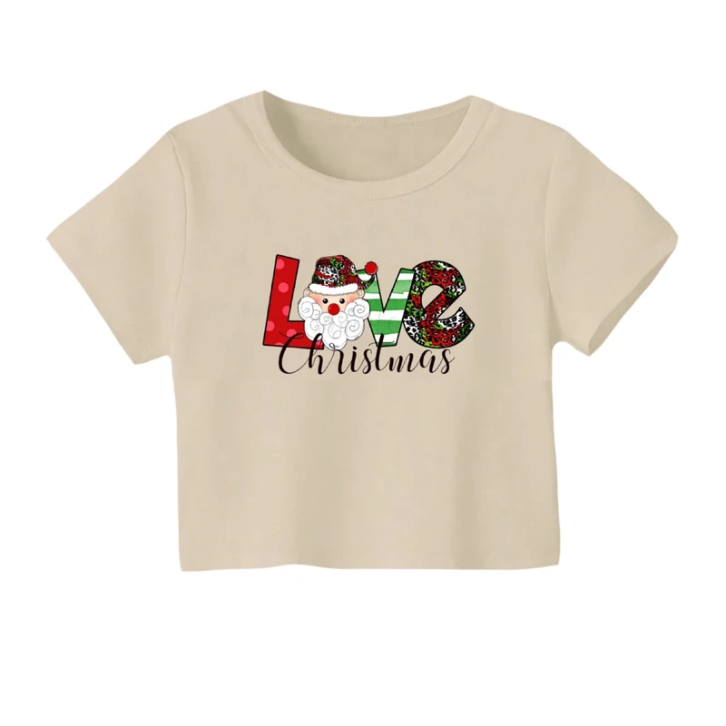 کراپ‌ تی‌شرت آستین کوتاه زنانه مدل نوشته کریسمس کد 6
