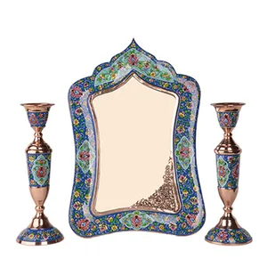 ست 3 تکه آینه و شمعدان میناکاری مزروعی مدل پرداز p30