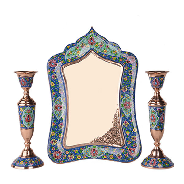 ست 3 تکه آینه و شمعدان میناکاری مزروعی مدل پرداز p30