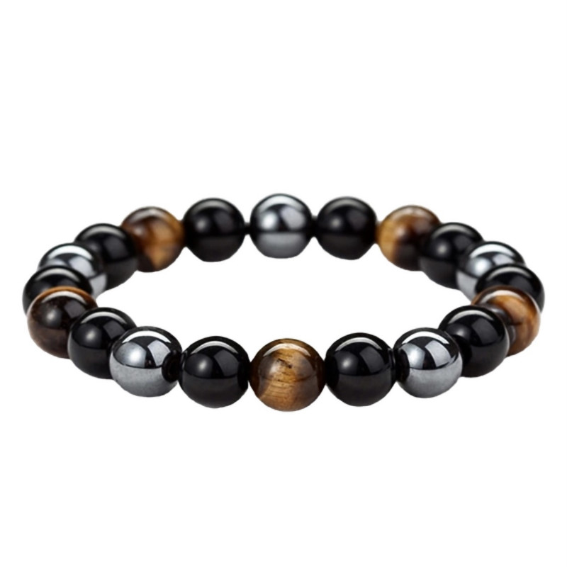 دستبند مردانه مدل سنگ چشم ببر و حدید کد ABT58