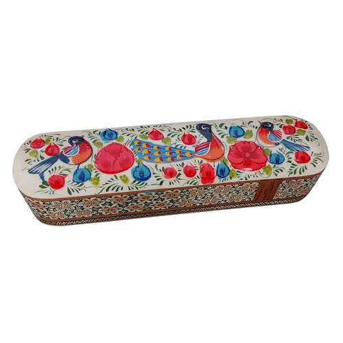 قلمدان خاتم کاری طرح پرنده و گل مدل K002