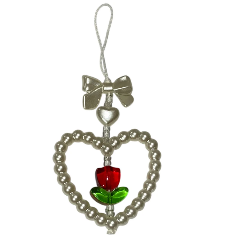 بند موبایل مدل گل کریستالی با قلب مرواریدی