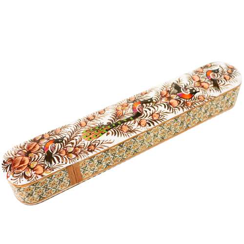 قلمدان خاتم کاری مدل نقاشی طرح گل و مرغ برجسته کد 30p5p5br