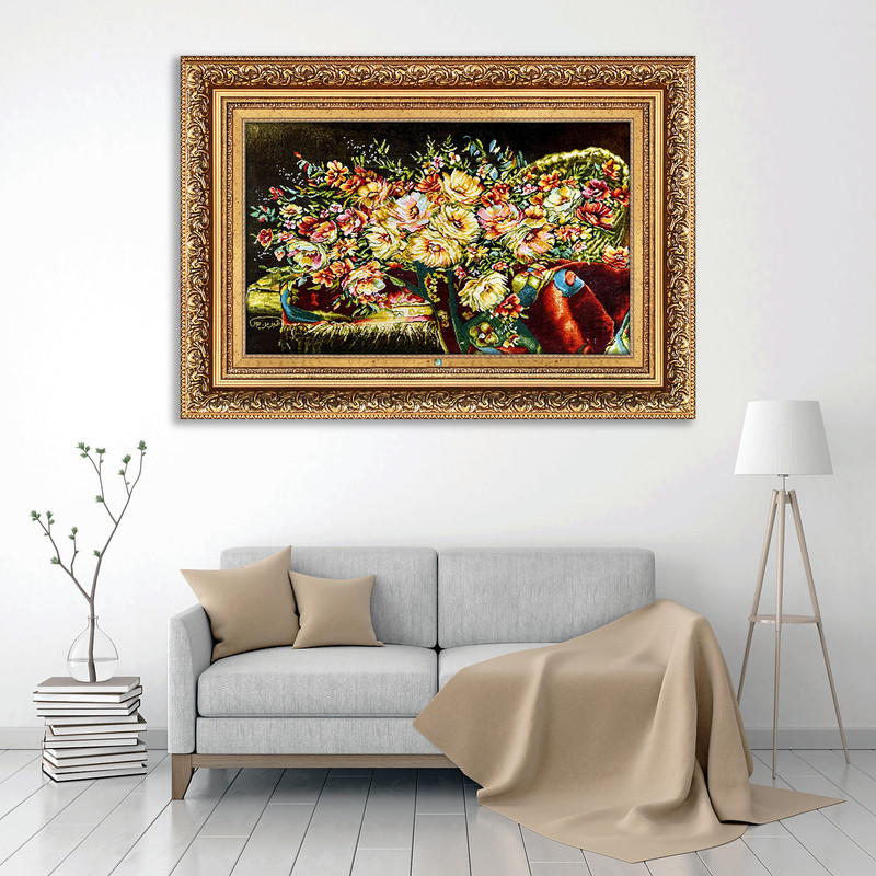 تابلو فرش دستباف فرش میرنظامی مدل گل و سبد عرضی کد 1639