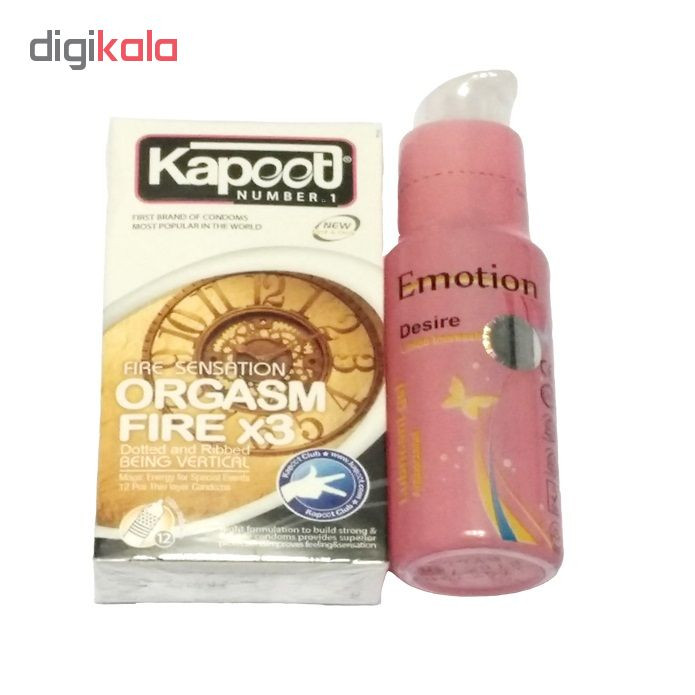کاندوم کاپوت مدل Orgasm Fire X3 بسته 12 عددی به همراه ژل ایموشن مدل Desire