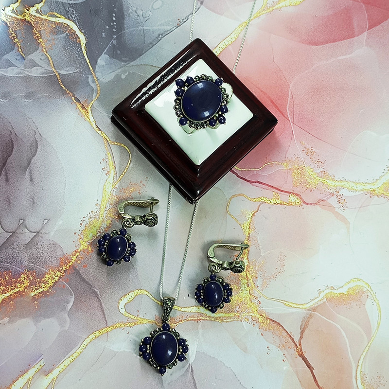 نیم ست نقره زنانه سلین کالا مدل لاجورد کد 11