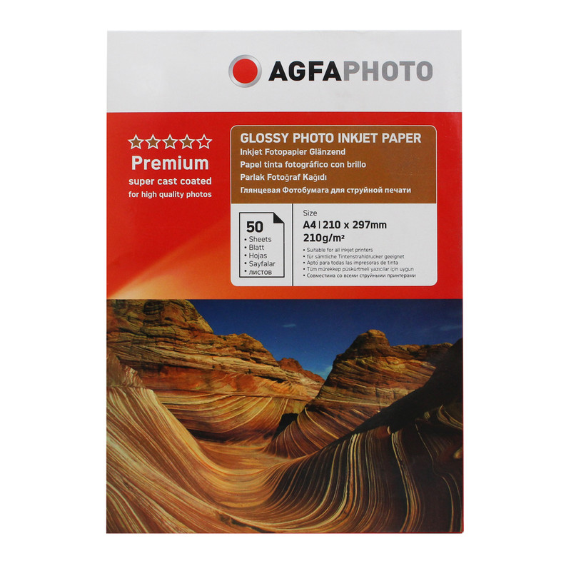 کاغذ چاپ عکس گلاسه آگفافوتو مدل G-210 سایز A4 بسته 50 عددی