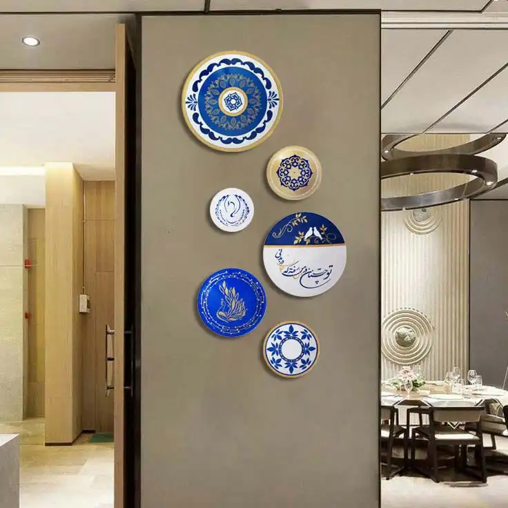 بشقاب دیوارکوب سفالی طرح هندسی کد S 039 مجموعه 6 عددی