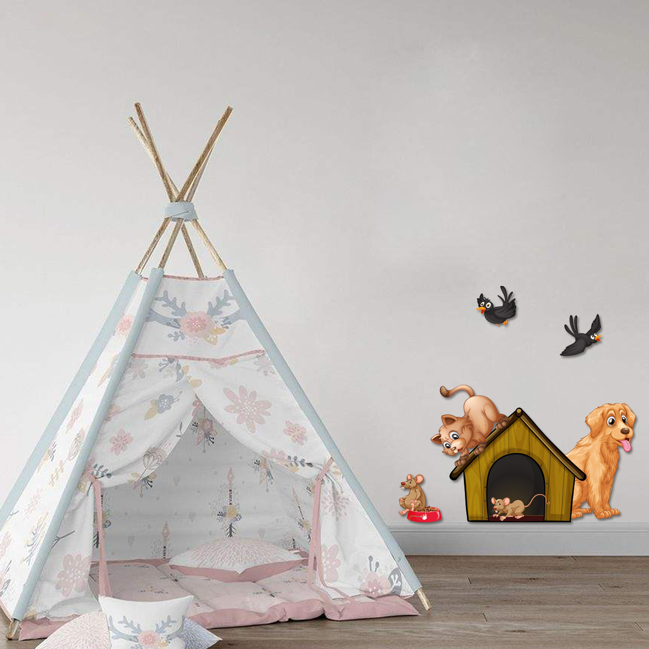 استیکر چوبی باروچین طرح دوستی حیوانات مهربون