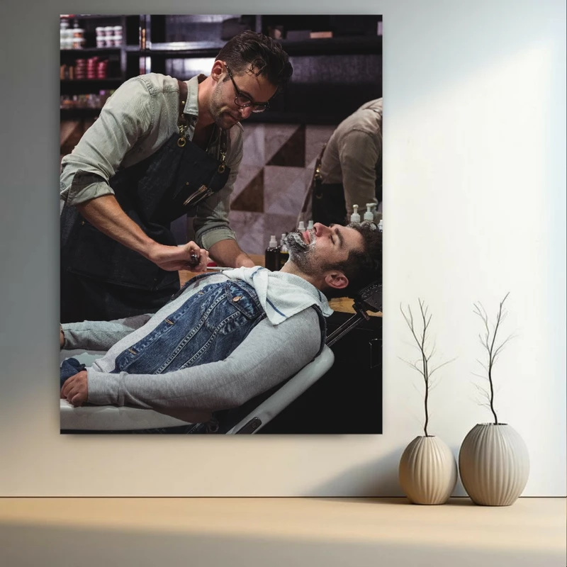  تابلو بوم طرح مخمل آرایشگاه مردانه مدل اصلاح صورت کد GR1182