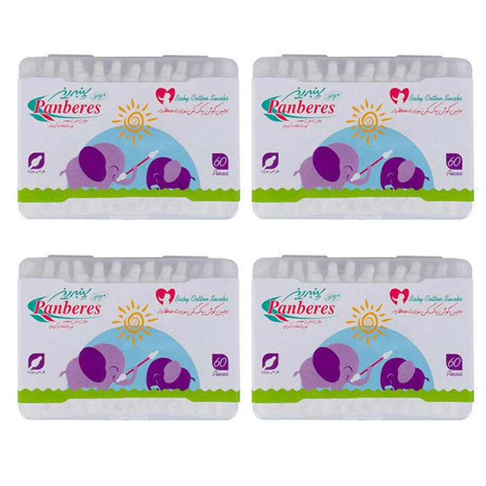 گوش پاک کن کودک پنبه ریز کد 01  بسته 60 عددی مجموعه 4 عددی