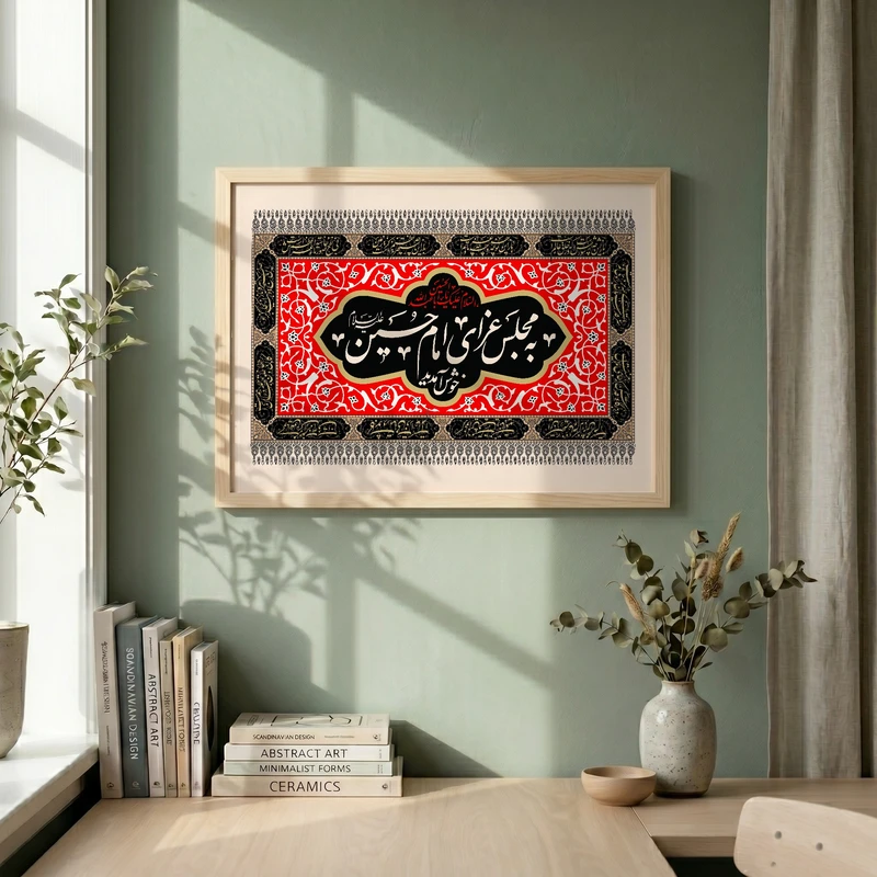 تابلو طرح به مجلس عزای امام حسین علیه السلام خوش آمدید مدل G14134 فریم کرم روشن