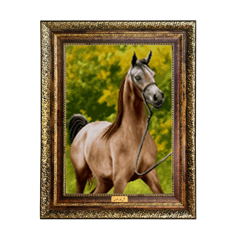تابلو فرش ماشینی نقش نگار رضوی طرح اسب کد 4132H