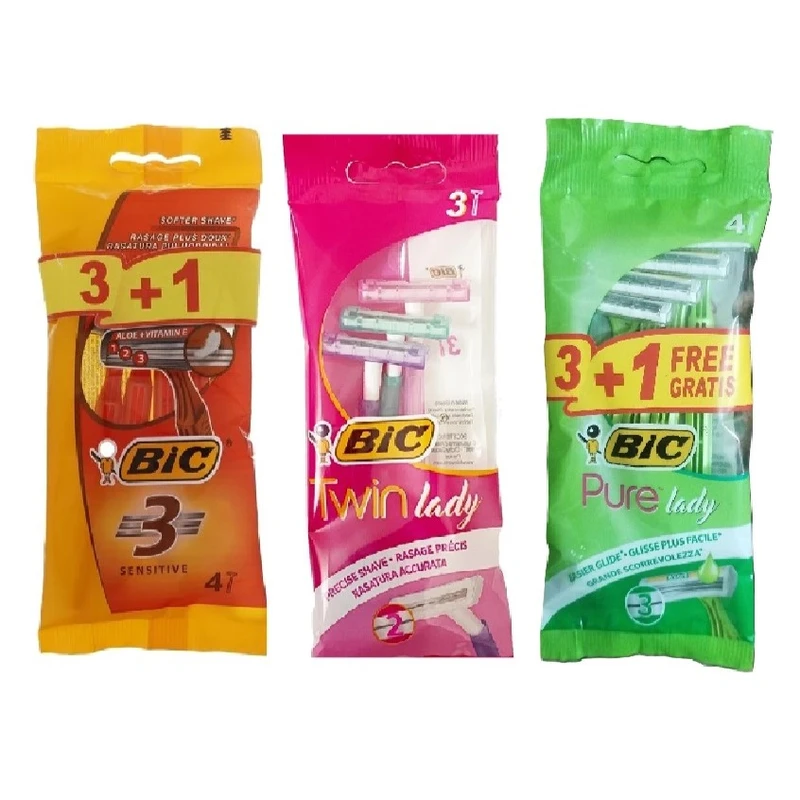 خود تراش بیک مدل PURE LADY بسته 4 عددی به همراه خود تراش بیک مدل TWINLADY بسته 3 عددی و خود تراش بیک مدل SENSITIVE بسته 4 عددی