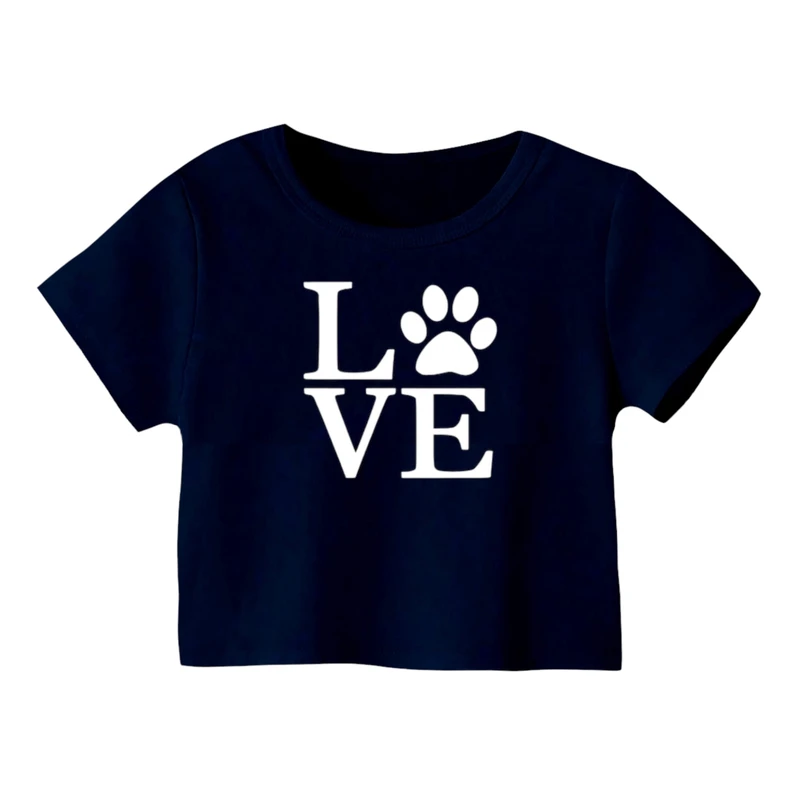 کراپ‌ تی‌شرت آستین کوتاه زنانه مدل لاو رد پا