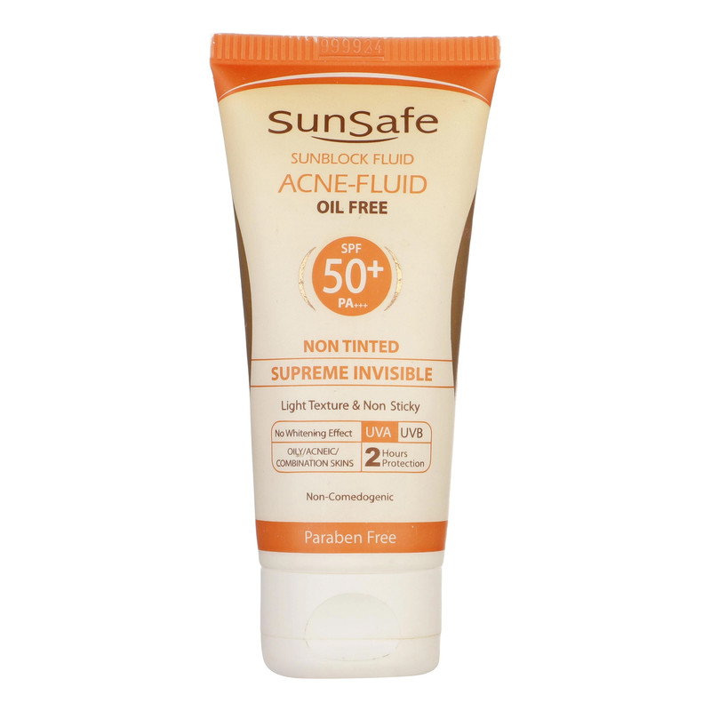 کرم ضدآفتاب بی‌رنگ سان‌سیف SPF50 مدل ACNE-FLUID مناسب پوست مختلط، حجم 50 میلی‌لیتر