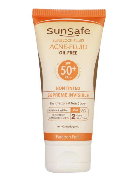 کرم ضد آفتاب بی رنگ سان سیف spf50 مدل ACNE-FLUID مناسب پوست مختلط حجم 50 میلی لیتر