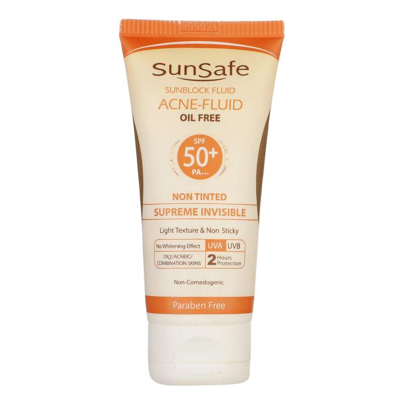 کرم ضد آفتاب بی رنگ سان سیف spf50 مدل ACNE-FLUID مناسب پوست مختلط حجم 50 میلی لیتر کرم ضد آفتاب بی رنگ سان سیف spf50 مدل ACNE-FLUID مناسب پوست مختلط حجم 50 میلی لیتر