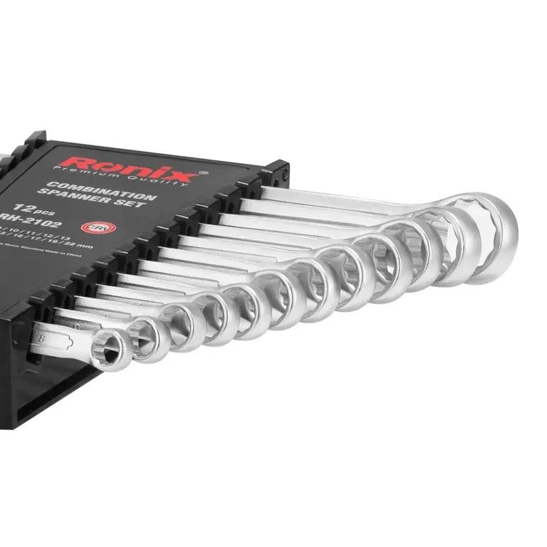 عکس شماره 2 : آچار یکسر تخت و یکسر رینگی رونیکس مدل crv2102.spanner مجموعه 12 عددی