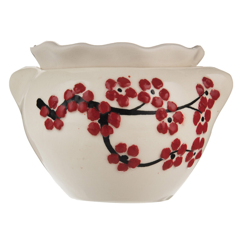 گلدان خودآبیار مخصوص بنفشه آفریقایی طرح گل ریز قرمز