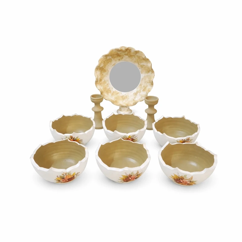 ست ۹ تکه هفت سین سفالی طرح گل