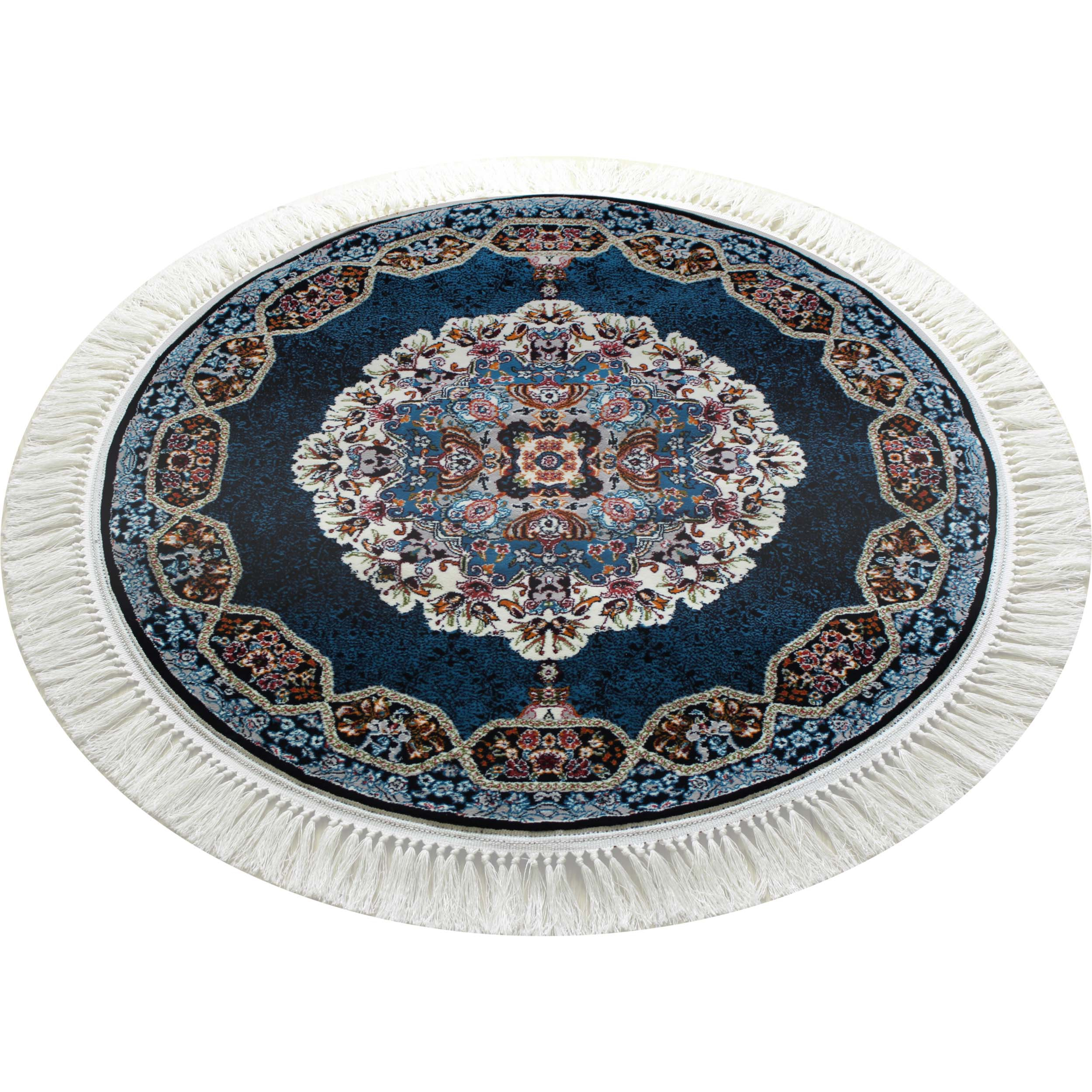 فرش ماشینی مدل دایره طرح هالیدی زمینه سرمه ای